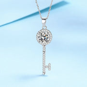 NeeTim 1ct Moissanite Necklace Key Pendant 925 Sterling Silver with Gold Plated Party Neck Chain Gift For Women with Certificate