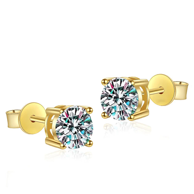 NeeTim 0.2-2 Carat Moissanite Earrings For Women 925 Sterling Silver Ear Studs with Yellow Gold Plated Diamond Wedding Jewelry