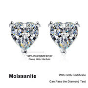 NeeTim D Color Heart Shape Moissanite Stud Earrings for Women Classic Wedding Gift S925 Sterling Silver Ear Studs GRA Certified