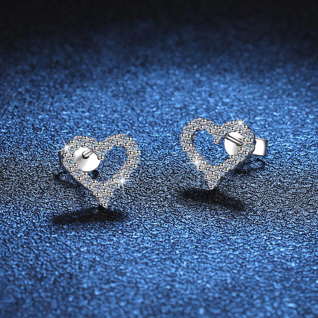 NeeTim All Moissanite Earrings for Women Heart Shape S925 Sterling Sliver with Gold Plated Earring Wedding Party Fine Jewelry