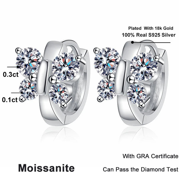 NeeTim Butterfly Full Moissanite Earrings for Women Original Party Wedding Gift Jewelry 925 Sterling Sliver Earring with GRA