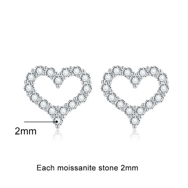 NeeTim All Moissanite Earrings for Women Heart Shape S925 Sterling Sliver with Gold Plated Earring Wedding Party Fine Jewelry