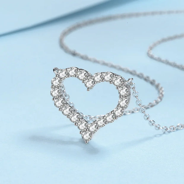 NeeTim D Color Moissanite Necklace Heart Pendant 925 Sterling Sliver White Gold Plated Chain with GRA Fine Neck Chain for Women