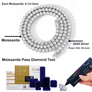 NeeTim Moissanite Tennis Necklace 3 Claw 925 Sterling Silver Plated 18k White Gold Sparkling Lab Diamond Necklaces for Women