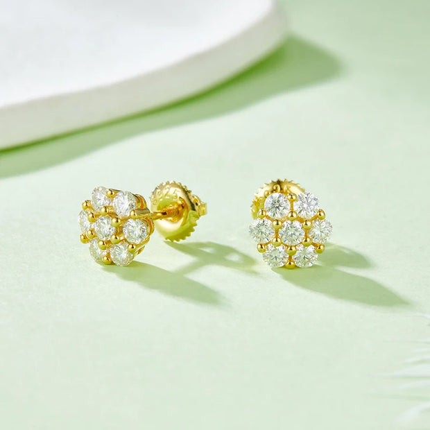 NeeTim Full Moissanite Stud Earrings Lab Diamond 925 Sterling Silver Screw Studs Earring Fine Jewelry Gift With GRA Certificate