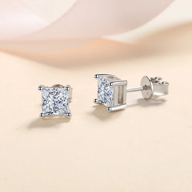 NeeTim 1ct Princess Cut Moissanite Earrings for Women S925 Sterling Sliver with Gold Plated Ear Studs Wedding Party Fine Jewelry