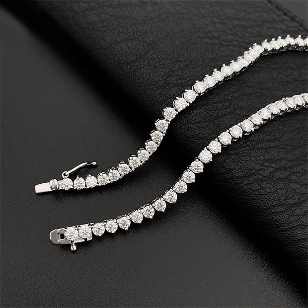 NeeTim Moissanite Tennis Necklace 3 Claw 925 Sterling Silver Plated 18k White Gold Sparkling Lab Diamond Necklaces for Women
