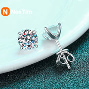NeeTim Real 2 Carat D Color Moissanite Stud Earrings For Women 100% 925 Sterling Silver Sparkling Diamond Wedding Jewelry Gift