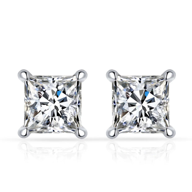 NeeTim 1ct Princess Cut Moissanite Earrings for Women S925 Sterling Sliver with Gold Plated Ear Studs Wedding Party Fine Jewelry
