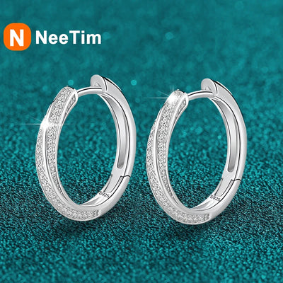 NeeTim Full Moissanite For Women 100% 925 Sterling Silver Stud Earrings Sparkling Diamond Jewelry Gifts with GRA Certificate