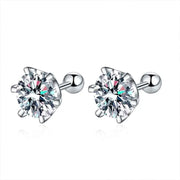 NeeTim 8mm 2 Carat Moissanite Stud Earrings For Women Screw Thread Ear Studs 925 Sterling Silver Fine Jewelry Pass Diamond Test