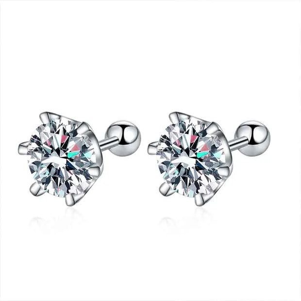 NeeTim 8mm 2 Carat Moissanite Stud Earrings For Women Screw Thread Ear Studs 925 Sterling Silver Fine Jewelry Pass Diamond Test