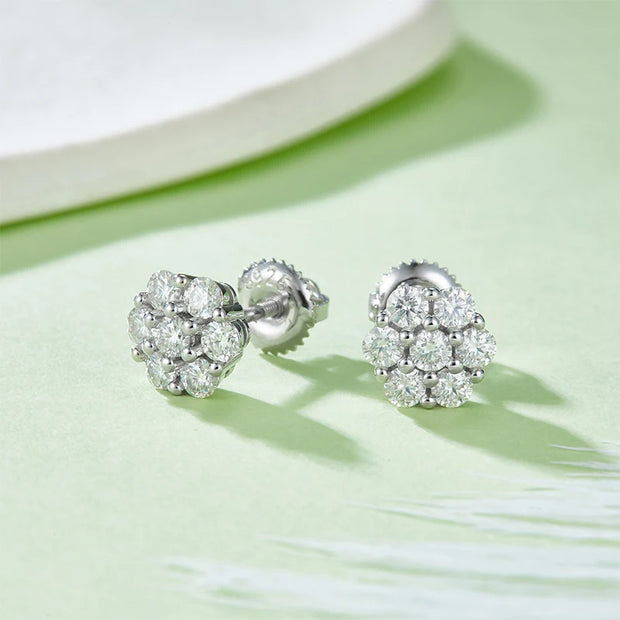NeeTim Full Moissanite Stud Earrings Lab Diamond 925 Sterling Silver Screw Studs Earring Fine Jewelry Gift With GRA Certificate