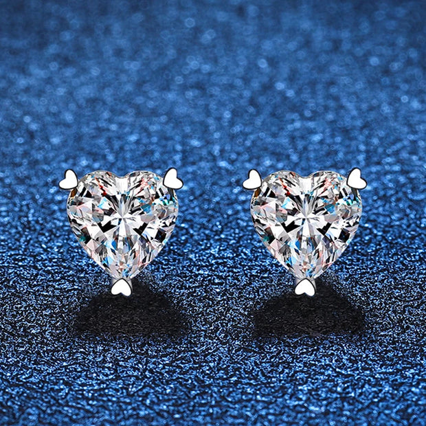 NeeTim D Color Heart Shape Moissanite Stud Earrings for Women Classic Wedding Gift S925 Sterling Silver Ear Studs GRA Certified