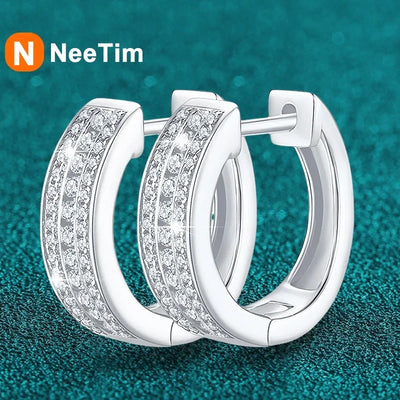 NeeTim Hoops 100% 925 Sterling Silver Full Real Moissanite Earrings Women Sparkling Dimoand Earring Jewelry Gift GRA Certificate