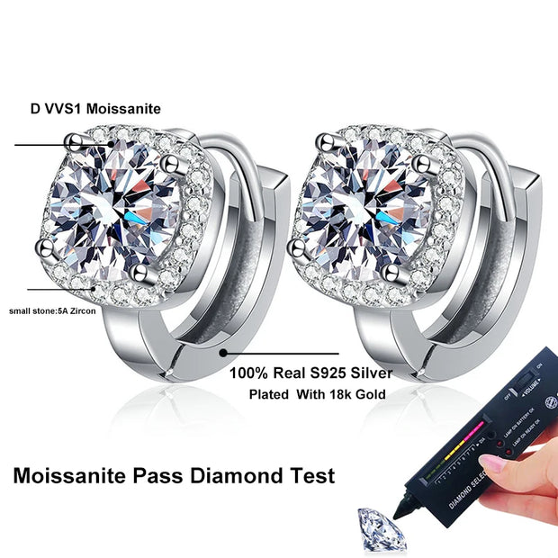 NeeTim 1ct Moissanite Earrings for Women S925 Sterling Sliver with 18k Gold Plated Hoop Earring Wedding Jewelry with Certificate