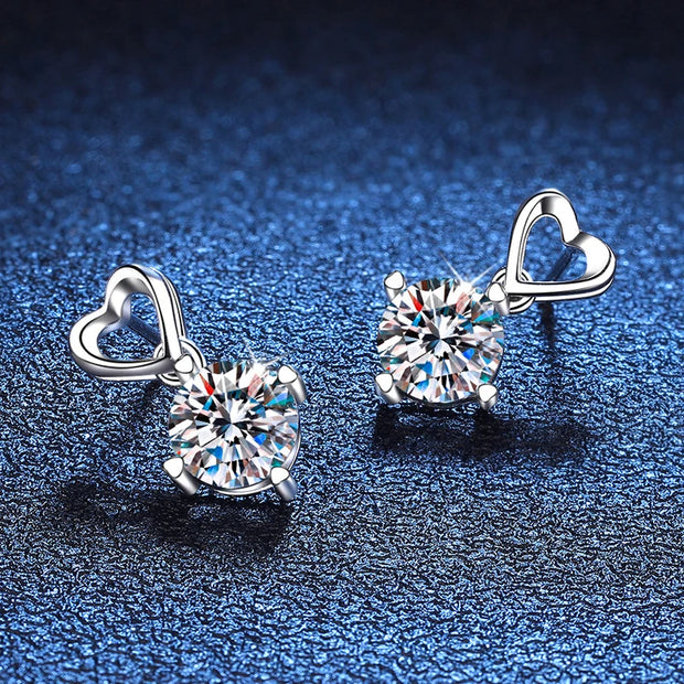 NeeTim 1ct Moissanite Stud Earrings for Women Lab Diamond Drop Heart S925 Solid Silver Wedding Engagement Earring Luxury Jewelry