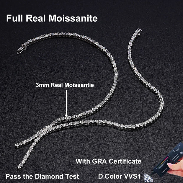 NeeTim Moissanite Tennis Necklace for Woman with Certificate 925 Sterling Sliver Plated 18k White Gold Tassel Necklaces Jewelry