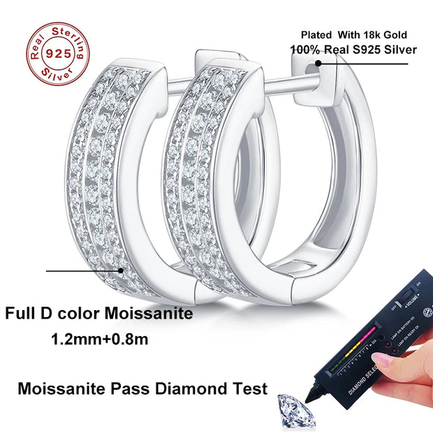 NeeTim Hoops 100% 925 Sterling Silver Full Real Moissanite Earrings Women Sparkling Dimoand Earring Jewelry Gift GRA Certificate