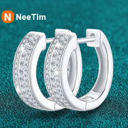NeeTim Hoops 100% 925 Sterling Silver Full Real Moissanite Earrings Women Sparkling Dimoand Earring Jewelry Gift GRA Certificate