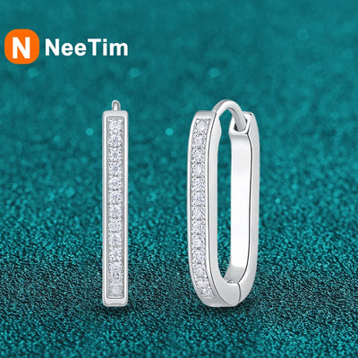 NeeTim Full Moissanite Earrings Lab Diamond 925 Sterling Silver Hoop Earring Gold Plated Fine Jewelry Gift With GRA Certificate