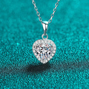 NeeTim 1ct Heart Shape Moissanite Pendant Necklace Sterling 925 Sterling Sliver Chain Plated 18k White Gold Necklace for Women
