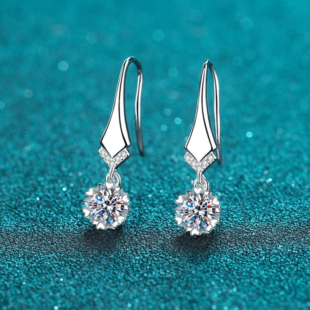 NeeTim 1ct 0.5ct D Color Moissanite Drop Earrings For Women S925 Silver Lab Diamond Engagement Wedding Party Snowflake Earring