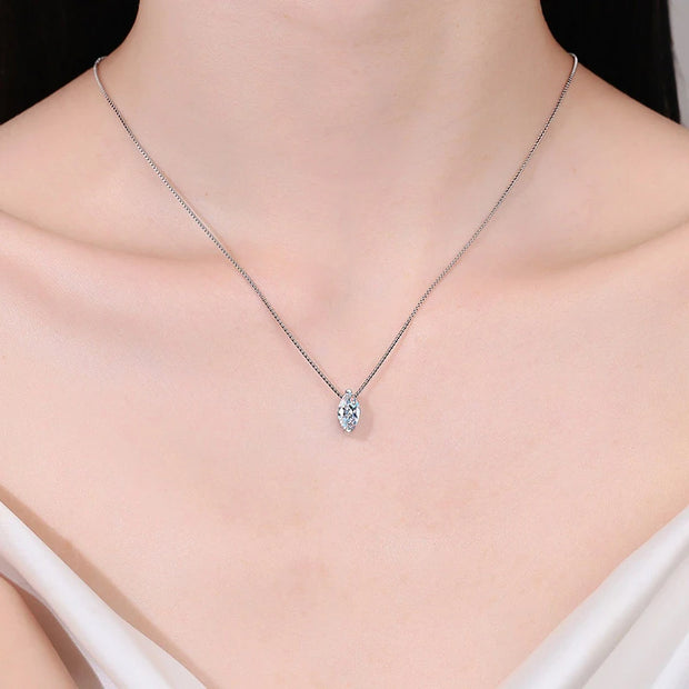 NeeTim Real D Color 5*10mm 1ct Marquise Moissanite Necklace For Women S925 Sterling Silver Lab Diamond Box Chain Fine Jewelry