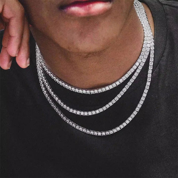 NeeTim 3mm 4mm 5mm Moissanite Tennis Necklace 925 Sterling Sliver with Gold Plated Necklaces for Women Men Neck Chain Jewelry