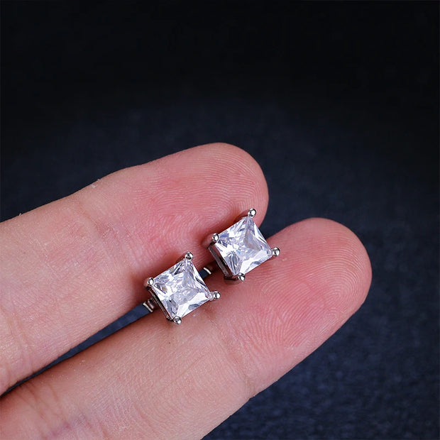 NeeTim 1ct Princess Cut Moissanite Earrings for Women S925 Sterling Sliver with Gold Plated Ear Studs Wedding Party Fine Jewelry