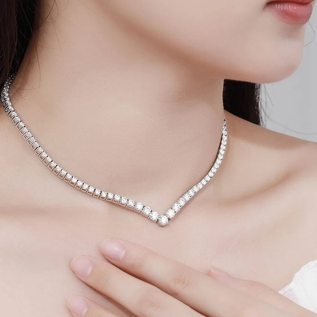 NeeTim Moissanite Tennis Necklace for Women 925 Sterling Silver with White Gold Plated Size Gradient Luxury Diamond Neck Chain