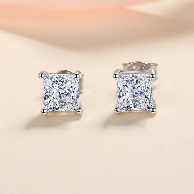 NeeTim 1ct Princess Cut Moissanite Earrings for Women S925 Sterling Sliver with Gold Plated Ear Studs Wedding Party Fine Jewelry