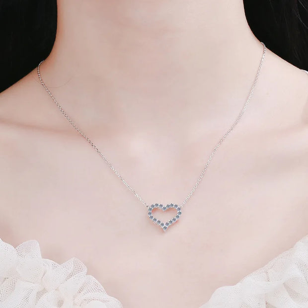 NeeTim D Color Moissanite Necklace Heart Pendant 925 Sterling Sliver White Gold Plated Chain with GRA Fine Neck Chain for Women
