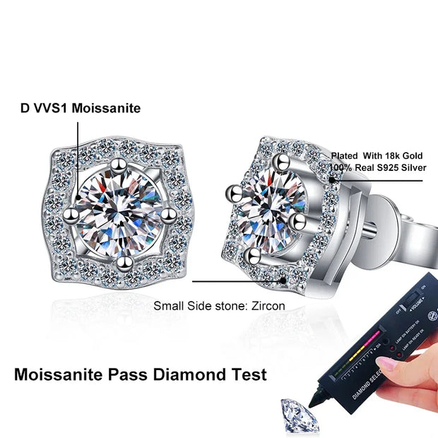 NeeTim 1ct 6.5mm Moissanite Earrings for Women S925 Sterling Silver Gemstone Earring Certified Ear Studs Wedding Party Jewelry