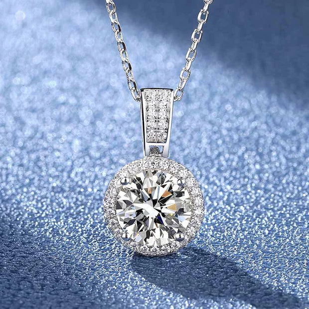NeeTim 2Carat Moissanite Necklace For Women 100% Sterling S925 Silver With White Gold Plated Lab Diamond Jewelry Wedding Pendant