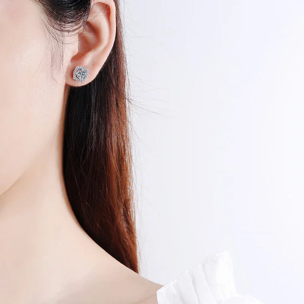 NeeTim 1ct 6.5mm Moissanite Earrings for Women S925 Sterling Silver Gemstone Earring Certified Ear Studs Wedding Party Jewelry