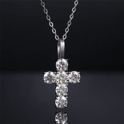 NeeTim 5mm Full Moissanite Diamond Cross Pendant Necklace Original 925 Sterling Silver Plated 18k White Gold Chain for Women