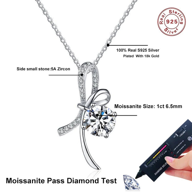 NeeTim 1ct Moissanite 925 Sterling Silver Necklace For Women Girl Lab Diamonds Pendant Necklaces With GRA Certificate Party Gift
