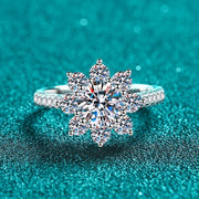 1- 2ct Moissanite Flower Ring  with Gold Plated