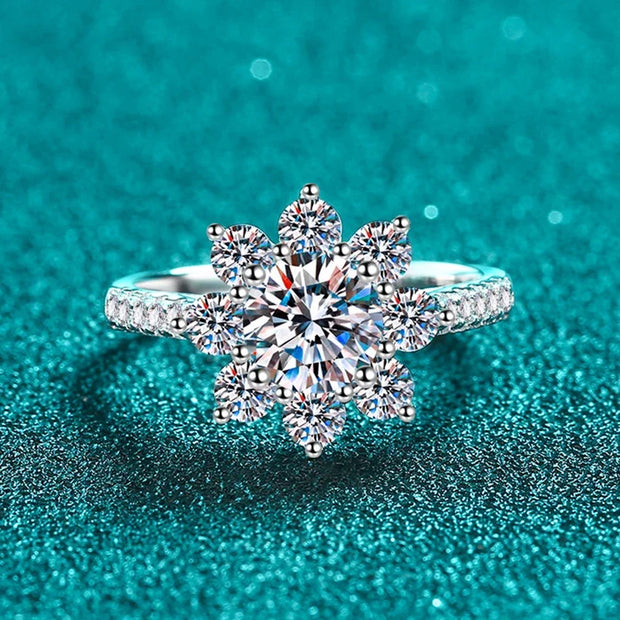 1- 2ct Moissanite Flower Ring  with Gold Plated
