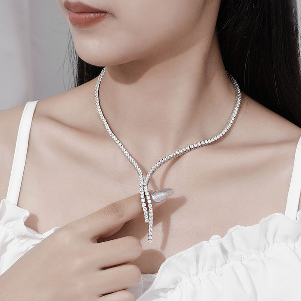 NeeTim Moissanite Tennis Necklace for Woman with Certificate 925 Sterling Sliver Plated 18k White Gold Tassel Necklaces Jewelry