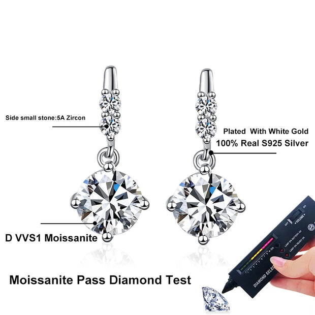 NeeTim 0.5ct 1ct Brilliant Cut Moissanite Drop Earrings for Women Classic Wedding S925 Sterling Silver Earring Luxury Jewelry