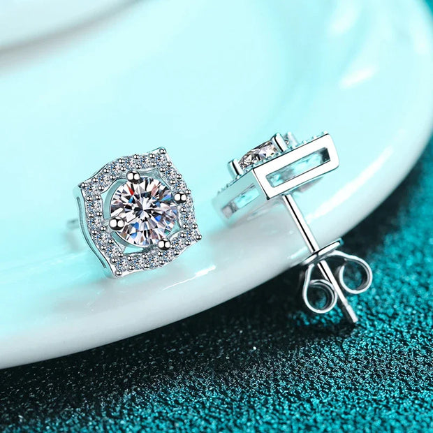 NeeTim 1ct 6.5mm Moissanite Earrings for Women S925 Sterling Silver Gemstone Earring Certified Ear Studs Wedding Party Jewelry