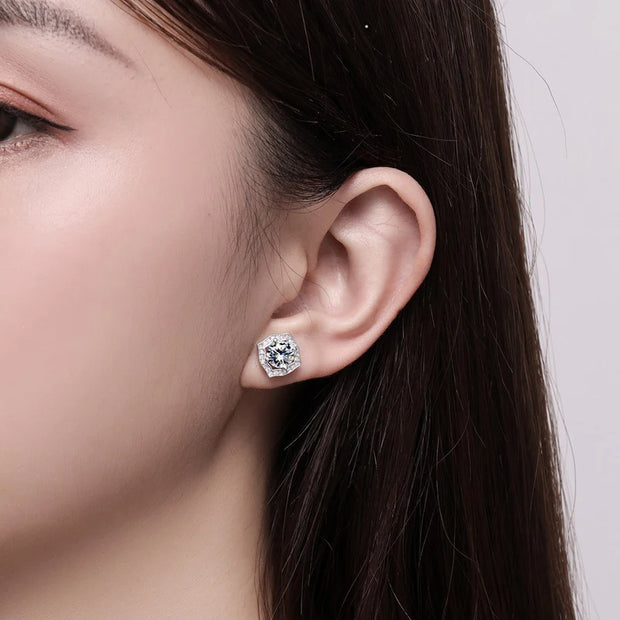 NeeTim 1ct 6.5mm Moissanite Earrings for Women S925 Sterling Silver Gemstone Earring Certified Ear Studs Wedding Party Jewelry