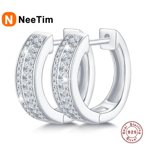 NeeTim Hoops 100% 925 Sterling Silver Full Real Moissanite Earrings Women Sparkling Dimoand Earring Jewelry Gift GRA Certificate