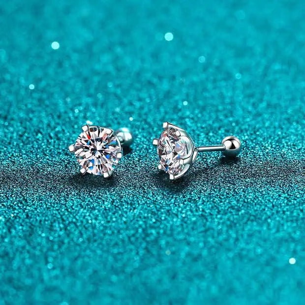 NeeTim 8mm 2 Carat Moissanite Stud Earrings For Women Screw Thread Ear Studs 925 Sterling Silver Fine Jewelry Pass Diamond Test