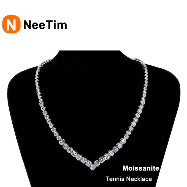 NeeTim Moissanite Tennis Necklace for Women 925 Sterling Silver with White Gold Plated Size Gradient Luxury Diamond Neck Chain