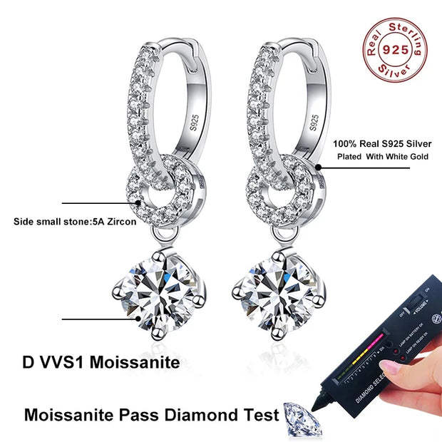 NeeTim D VVS1 Moissanite Diamond Hoop Earrings 925 Sterling Silver for Women with Gold Plated Fine Drop Earring Fine Jewelry