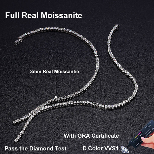 NeeTim Moissanite Tennis Necklace for Woman with Certificate 925 Sterling Sliver Plated 18k White Gold Tassel Necklaces Jewelry