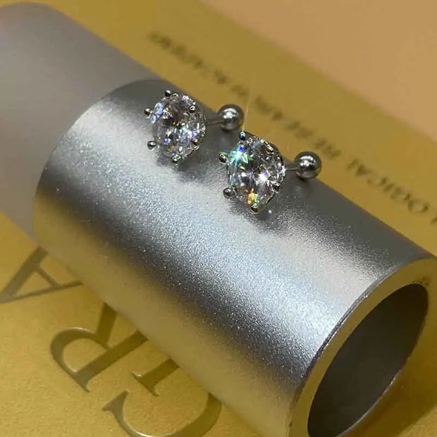 NeeTim 8mm 2 Carat Moissanite Stud Earrings For Women Screw Thread Ear Studs 925 Sterling Silver Fine Jewelry Pass Diamond Test